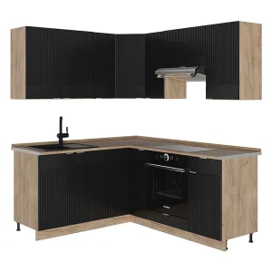 Hoekkeuken zwart gestreept/gouden eik 190x60x81.6 fame-line Hoekkeuken zwart gestreept/gouden eik 190x60x81.6 fame-line