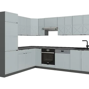 Hoekkeuken licht blauw-grijs/antraciet 287x60x81.6 fame-line Hoekkeuken licht blauw-grijs/antraciet 287x60x81.6 fame-line