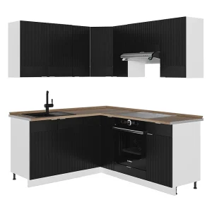 Hoekkeuken zwart gestreept/wit 190x60x81.6 fame-line Hoekkeuken zwart gestreept/wit 190x60x81.6 fame-line