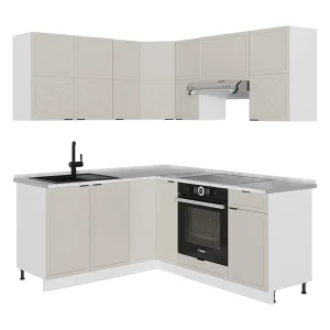 Hoekkeuken grijs/beige/wit 190x60x81.6 fame-line Hoekkeuken grijs/beige/wit 190x60x81.6 fame-line