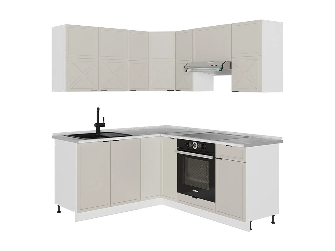 Hoekkeuken grijs/beige/wit 190x60x81.6 fame-line