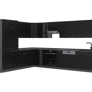 Hoekkeuken zwart gestreept/antraciet 347x60x81.6 fame-line Hoekkeuken zwart gestreept/antraciet 347x60x81.6 fame-line