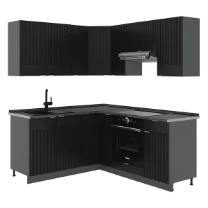 Hoekkeuken zwart gestreept/antraciet 190x60x81.6 fame-line Hoekkeuken zwart gestreept/antraciet 190x60x81.6 fame-line