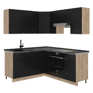 Hoekkeuken zwart gestreept/gouden eik 190x60x81.6 fame-line Hoekkeuken zwart gestreept/gouden eik 190x60x81.6 fame-line
