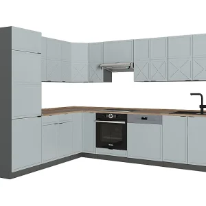Hoekkeuken licht blauw-grijs/antraciet 287x60x81.6 fame-line Hoekkeuken licht blauw-grijs/antraciet 287x60x81.6 fame-line