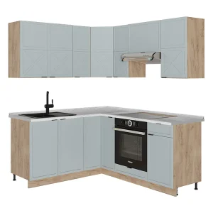 Hoekkeuken licht blauw-grijs/gouden eik 190x60x81.6 fame-line Hoekkeuken licht blauw-grijs/gouden eik 190x60x81.6 fame-line