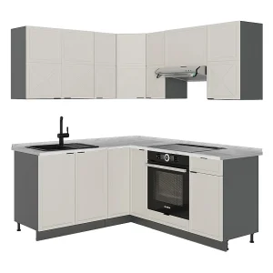 Hoekkeuken grijs/beige/antraciet 190x46x81.6 fame-line Hoekkeuken grijs/beige/antraciet 190x46x81.6 fame-line