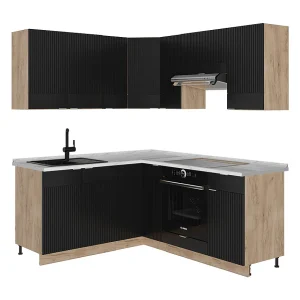 Hoekkeuken zwart gestreept/gouden eik 190x60x81.6 fame-line Hoekkeuken zwart gestreept/gouden eik 190x60x81.6 fame-line