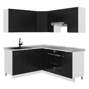Hoekkeuken zwart gestreept/wit 190x60x81.6 fame-line Hoekkeuken zwart gestreept/wit 190x60x81.6 fame-line
