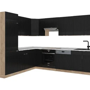 Hoekkeuken zwart gestreept/gouden eik 287x46x81.6 fame-line Hoekkeuken zwart gestreept/gouden eik 287x46x81.6 fame-line