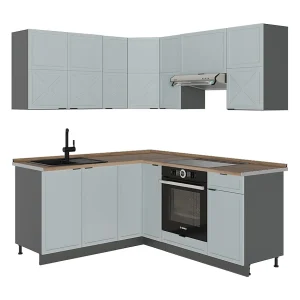 Hoekkeuken licht blauw-grijs/antraciet 190x60x81.6 fame-line Hoekkeuken licht blauw-grijs/antraciet 190x60x81.6 fame-line