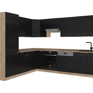 Hoekkeuken zwart gestreept/gouden eik 227x60x81.6 fame-line Hoekkeuken zwart gestreept/gouden eik 227x60x81.6 fame-line