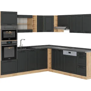 Hoekkeuken antraciet landhuis/gouden eik 247x46x81.6 r-line Hoekkeuken antraciet landhuis/gouden eik 247x46x81.6 r-line