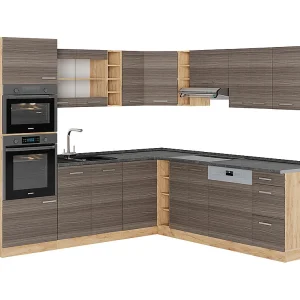 Hoekkeuken edel grijs/gouden eik 247x60x81.6 r-line Hoekkeuken edel grijs/gouden eik 247x60x81.6 r-line