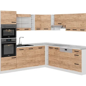 Hoekkeuken eik goud/wit 247x46x81.6 r-line Hoekkeuken eik goud/wit 247x46x81.6 r-line