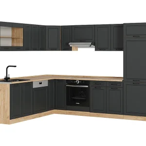 Hoekkeuken antraciet landhuis/gouden eik 287x60x81.6 r-line Hoekkeuken antraciet landhuis/gouden eik 287x60x81.6 r-line