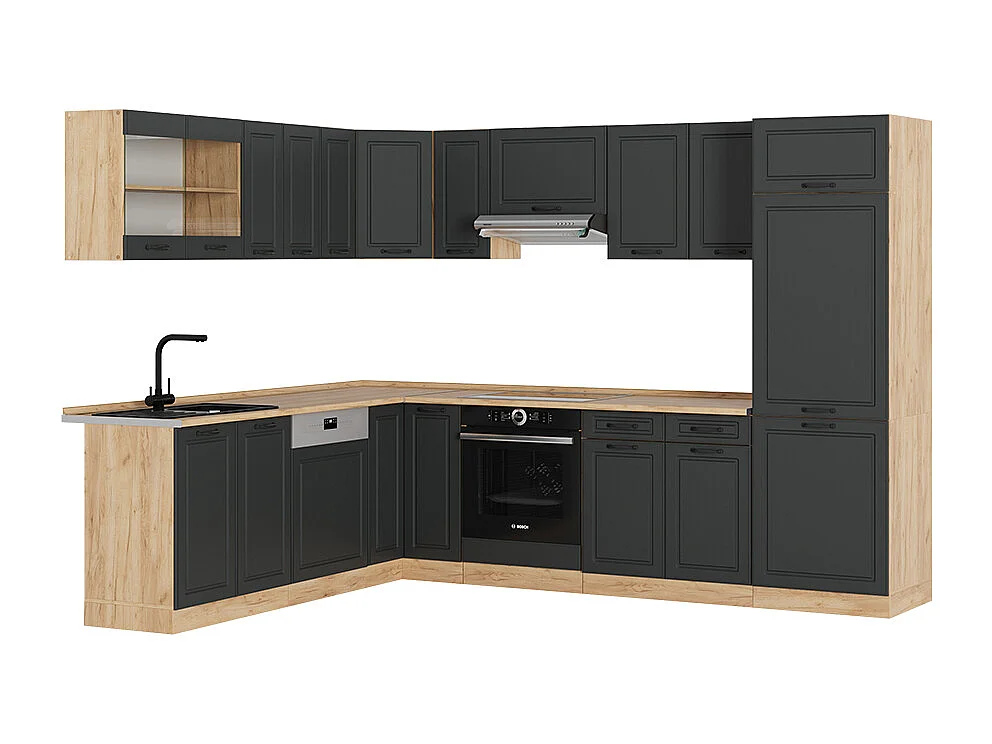 Hoekkeuken antraciet landhuis/gouden eik 287x60x81.6 r-line