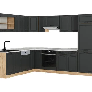 Hoekkeuken antraciet landhuis/gouden eik 287x60x81.6 r-line Hoekkeuken antraciet landhuis/gouden eik 287x60x81.6 r-line