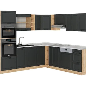 Hoekkeuken antraciet landhuis/gouden eik 247x60x81.6 r-line Hoekkeuken antraciet landhuis/gouden eik 247x60x81.6 r-line