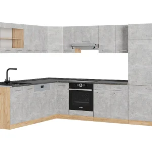 Hoekkeuken beton/gouden eik 287x60x81.6 r-line Hoekkeuken beton/gouden eik 287x60x81.6 r-line