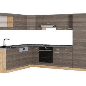 Hoekkeuken edel grijs/gouden eik 287x60x81.6 r-line Hoekkeuken edel grijs/gouden eik 287x60x81.6 r-line