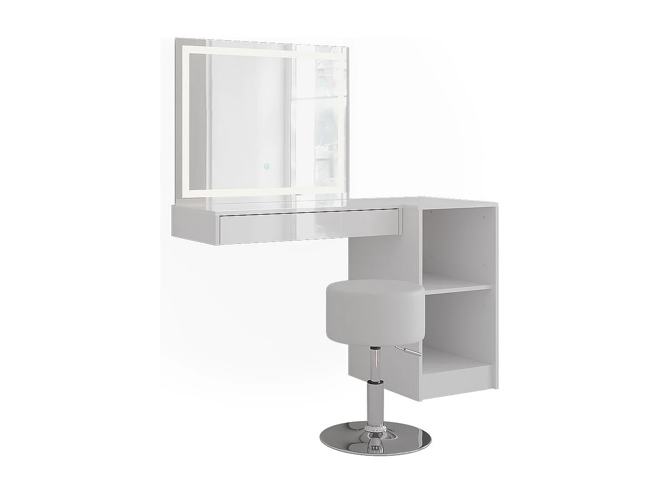 Kaptafel set met kruk wit/wit hoogglans 81.4x50.1x76 sherry