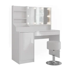 Kaptafel set met kruk wit/wit hoogglans 119.8×50.1×76 sherry Kaptafel set met kruk wit/wit hoogglans 119.8×50.1×76 sherry