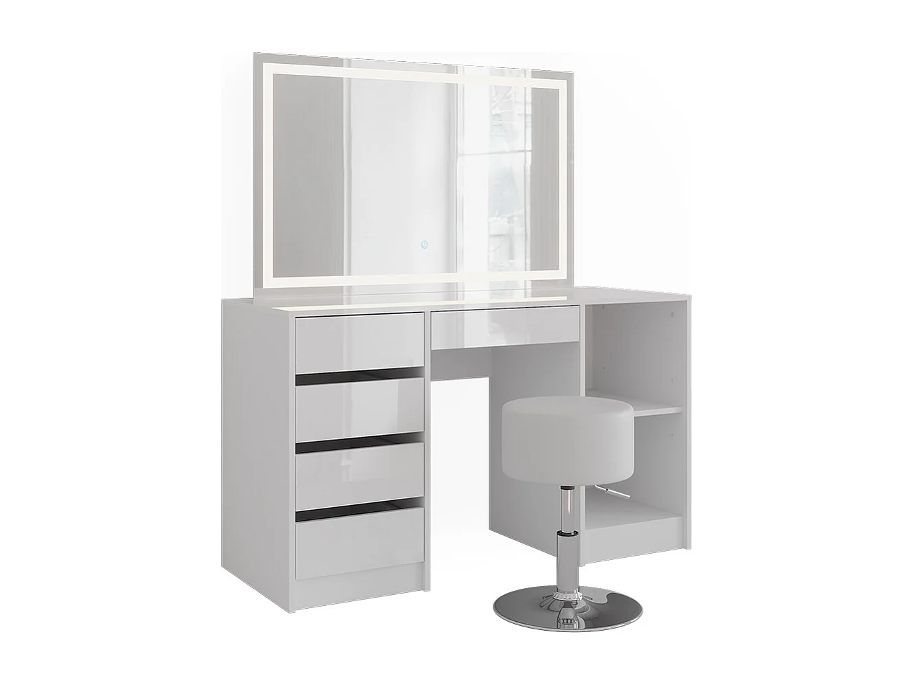 Kaptafel set met kruk wit/wit hoogglans 128.2x50.1x76 sherry