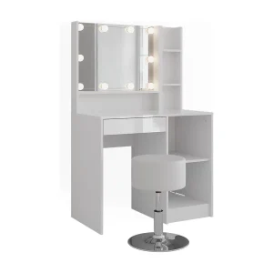 Kaptafel set met kruk wit/wit hoogglans 89.8×50.1×76 sherry Kaptafel set met kruk wit/wit hoogglans 89.8×50.1×76 sherry
