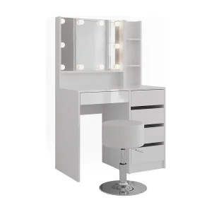 Kaptafel set met kruk wit/wit hoogglans 89.8×50.1×76 sherry Kaptafel set met kruk wit/wit hoogglans 89.8×50.1×76 sherry