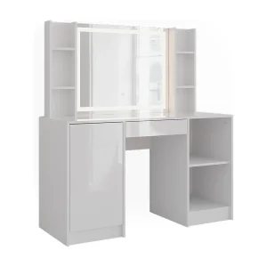 Kaptafel met licht wit/wit hoogglans 128.2×50.1×76 sherry