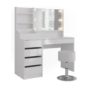 Kaptafel set met kruk wit/wit hoogglans 119.8×50.1×76 sherry Kaptafel set met kruk wit/wit hoogglans 119.8×50.1×76 sherry