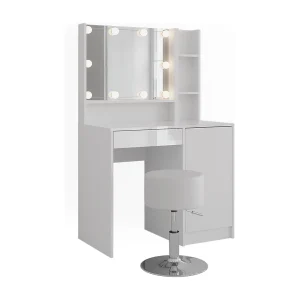 Kaptafel set met kruk wit/wit hoogglans 89.8×50.1×76 sherry Kaptafel set met kruk wit/wit hoogglans 89.8×50.1×76 sherry