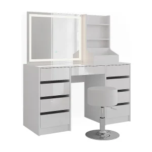 Kaptafel set met kruk wit/wit hoogglans 128.2×50.1×76 sherry Kaptafel set met kruk wit/wit hoogglans 128.2×50.1×76 sherry