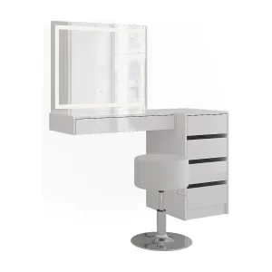 Kaptafel set met kruk wit/wit hoogglans 81.4×50.1×76 sherry Kaptafel set met kruk wit/wit hoogglans 81.4×50.1×76 sherry