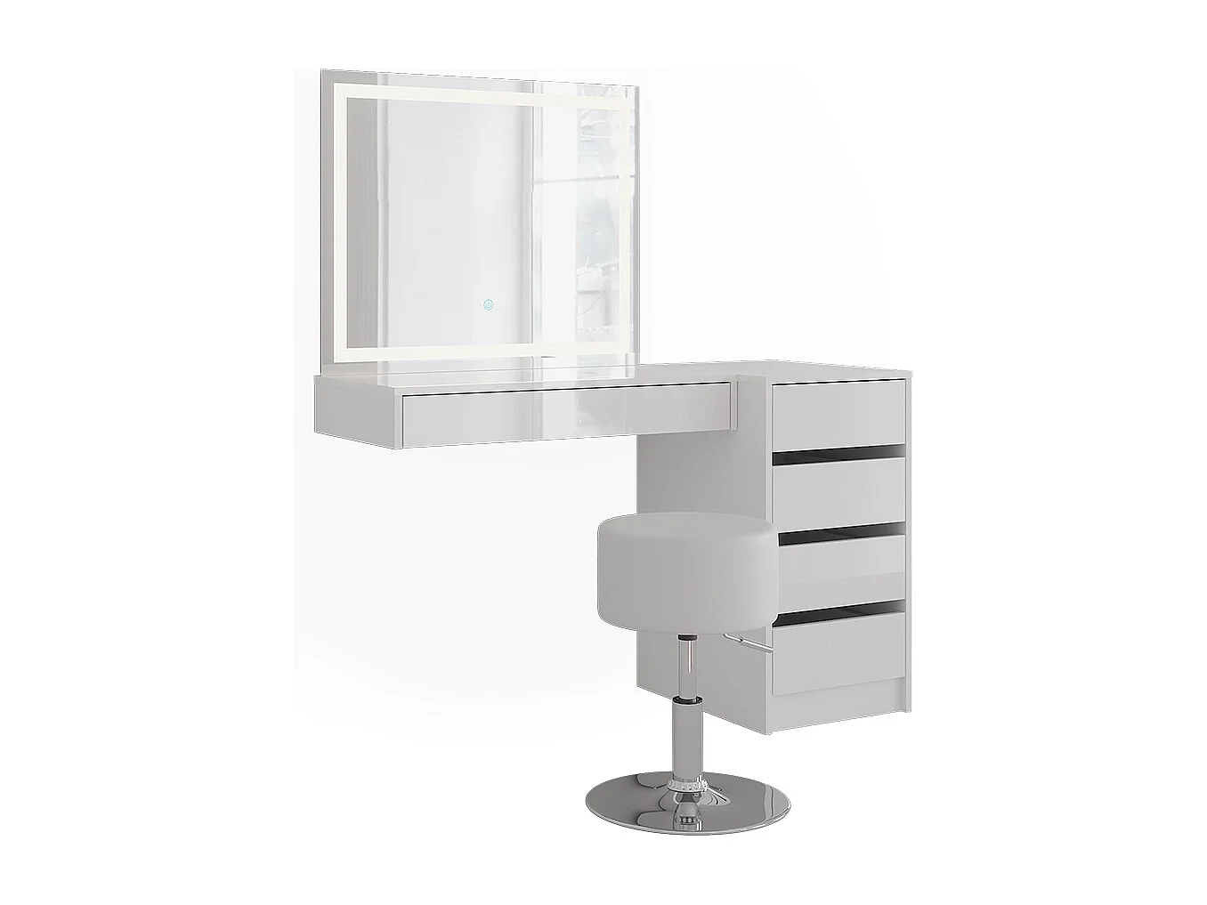 Kaptafel set met kruk wit/wit hoogglans 81.4x50.1x76 sherry