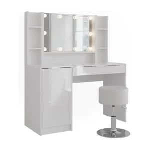 Kaptafel set met kruk wit/wit hoogglans 119.8×50.1×76 sherry Kaptafel set met kruk wit/wit hoogglans 119.8×50.1×76 sherry