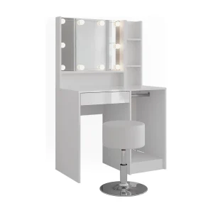 Kaptafel set met kruk wit/wit hoogglans 89.8×50.1×76 sherry Kaptafel set met kruk wit/wit hoogglans 89.8×50.1×76 sherry