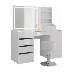 Kaptafel set met kruk wit/wit hoogglans 128.2×50.1×76 sherry Kaptafel set met kruk wit/wit hoogglans 128.2×50.1×76 sherry