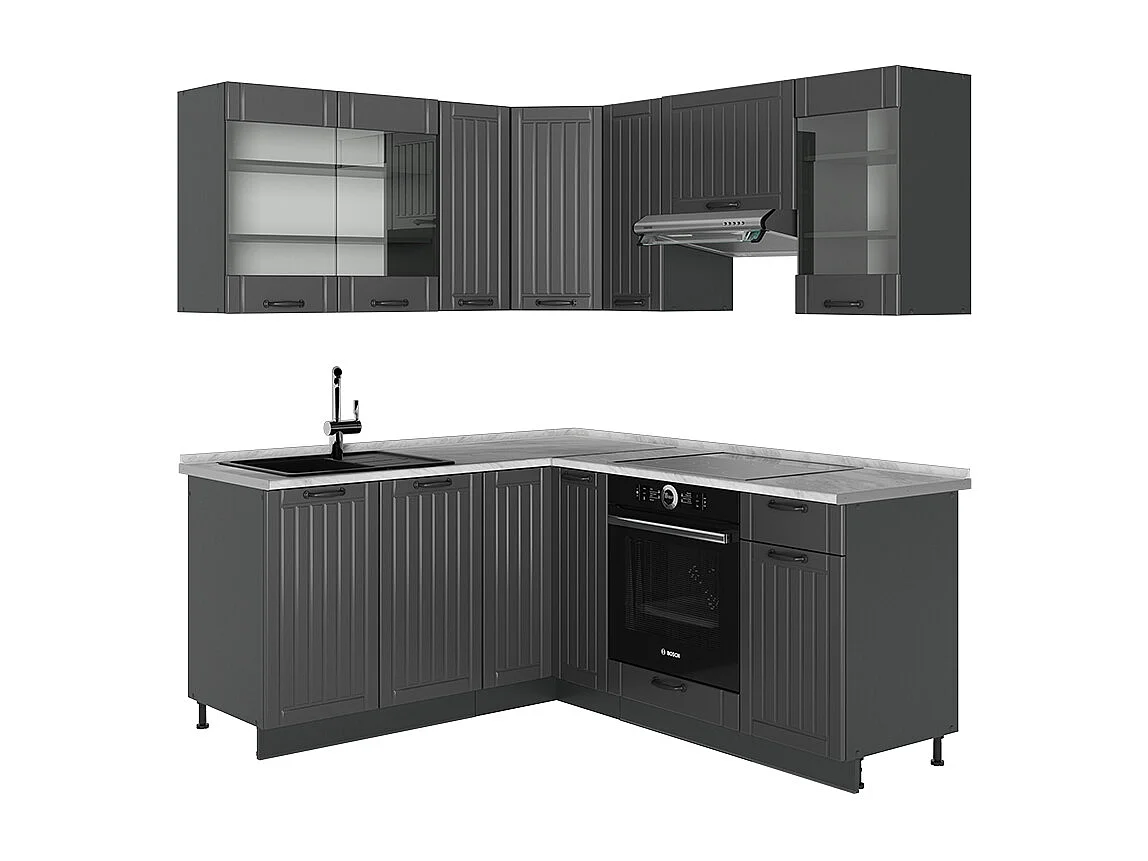 Hoekkeuken donkergrijs 190x60x81.6 fame-line