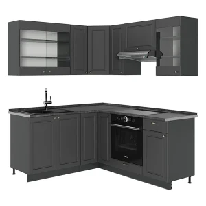 Hoekkeuken anthrazit-gold landhaus 190x46x81.6 fame-line