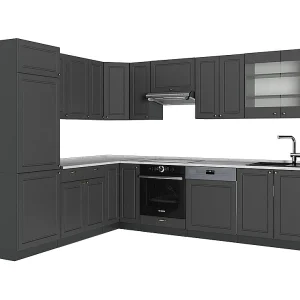 Hoekkeuken anthrazit-gold landhaus 287x60x81.6 fame-line