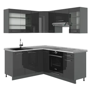 Hoekkeuken antraciet hoogglans 190x60x81.6 fame-line