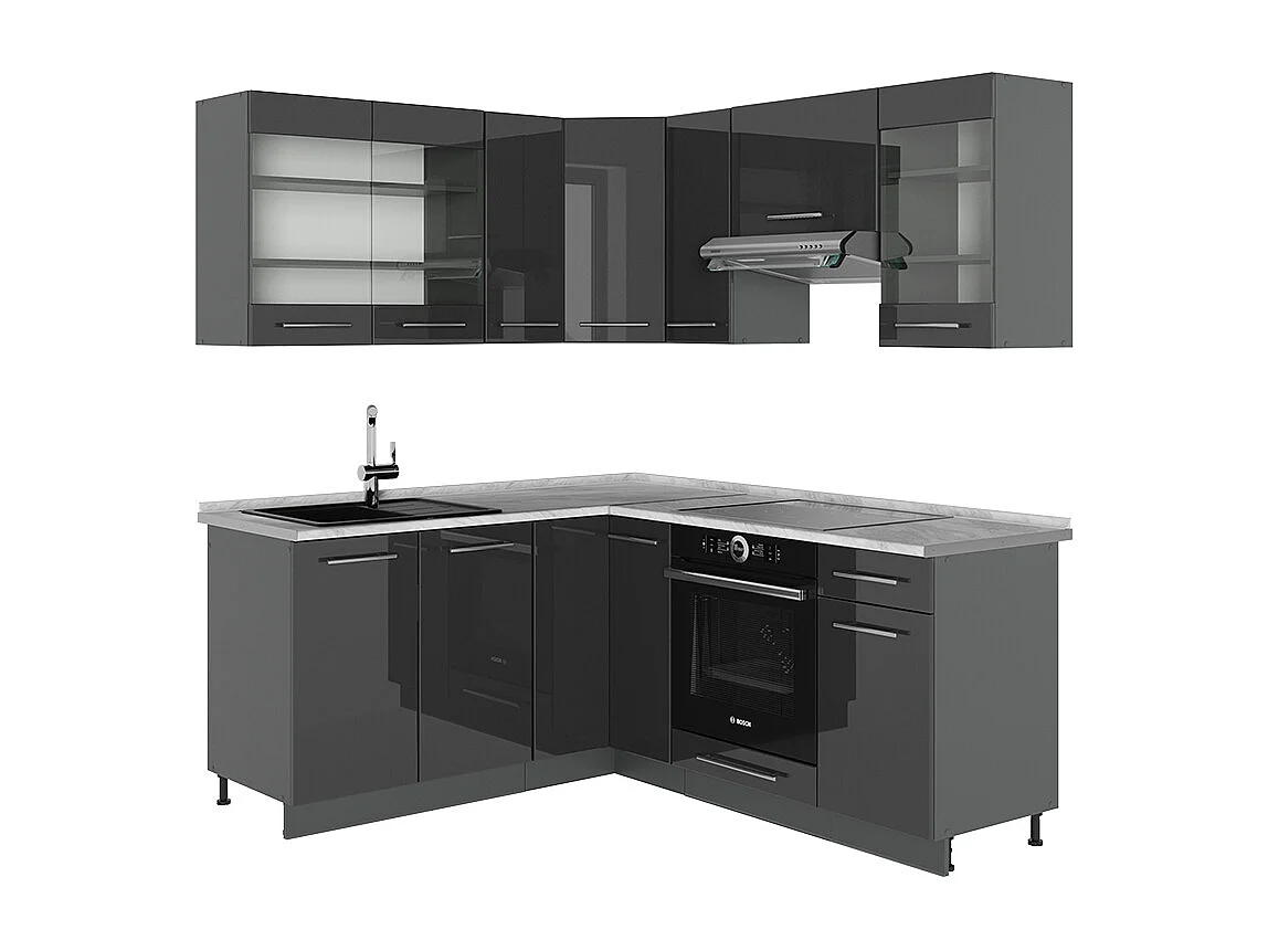 Hoekkeuken antraciet hoogglans 190x60x81.6 fame-line
