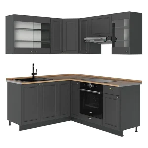 Hoekkeuken anthrazit-gold landhaus 190x60x81.6 fame-line