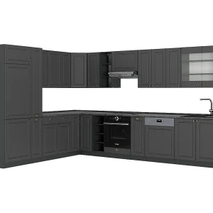 Hoekkeuken anthrazit-gold landhaus 347x46x81.6 fame-line