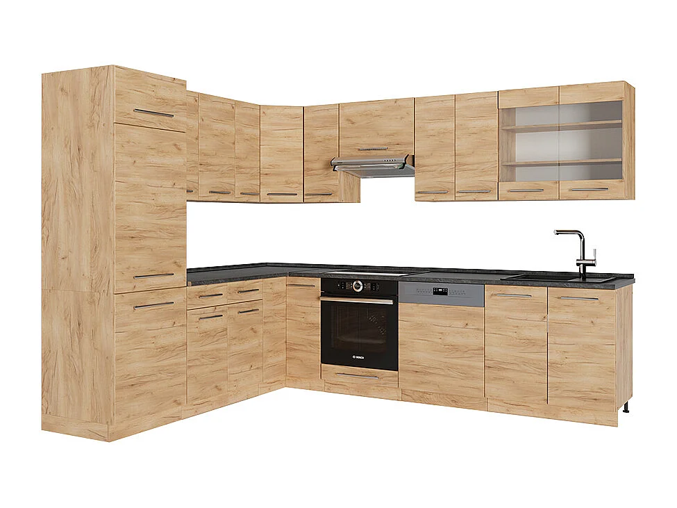 Hoekkeuken krachtige eik goud 227x60x81.6 fame-line