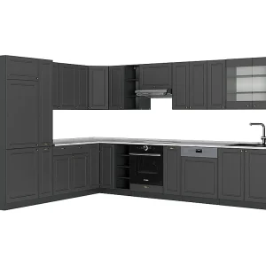 Hoekkeuken anthrazit-gold landhaus 347x60x81.6 fame-line