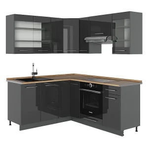 Hoekkeuken antraciet hoogglans 190x60x81.6 fame-line