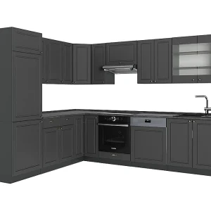Hoekkeuken anthrazit-gold landhaus 287x46x81.6 fame-line